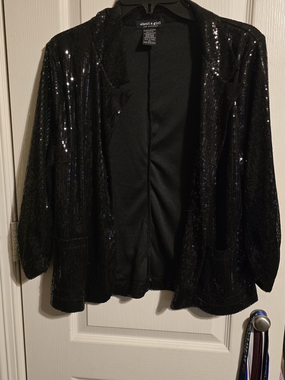 About A Girl Black Sequin Open-Front Blazer Youth XL